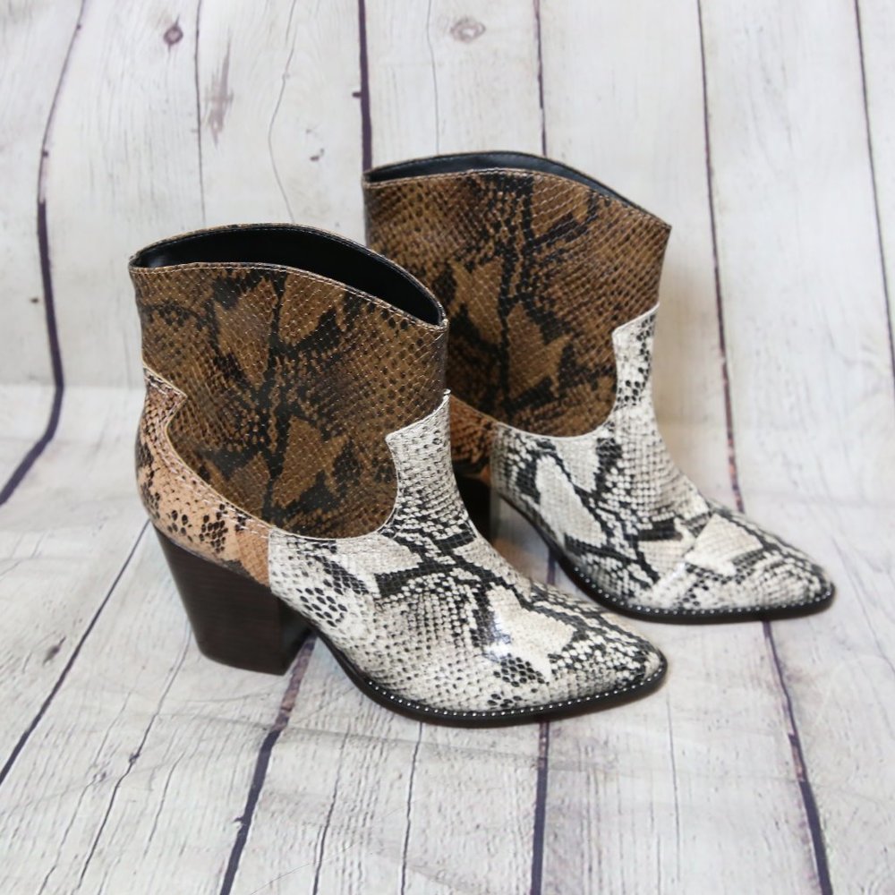 Schutz Haven Leather Snakeskin Print Cowboy Boot
